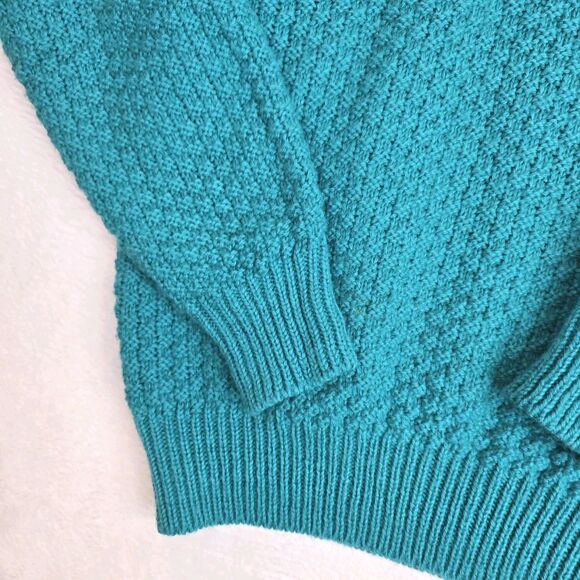 Vintage LL Bean Wool Sweater Mens Size M Teal Shawl Collar Fishermen's USA - Picture 3 of 9